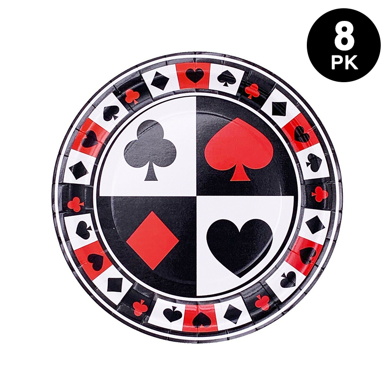 Poker Theme Party 18cm Paper Plates Round 8pk