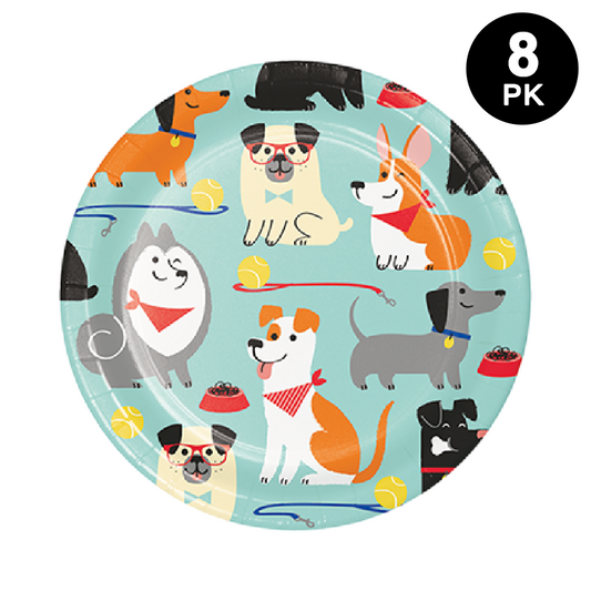 Pet Dog Party 18cm Paper Plates Round 8pk