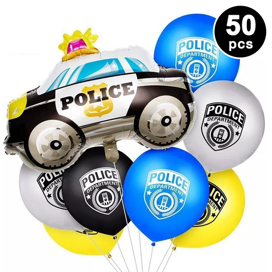 50pcs Police Department Printed Latex Balloons Police Car Shaped Foil Balloons