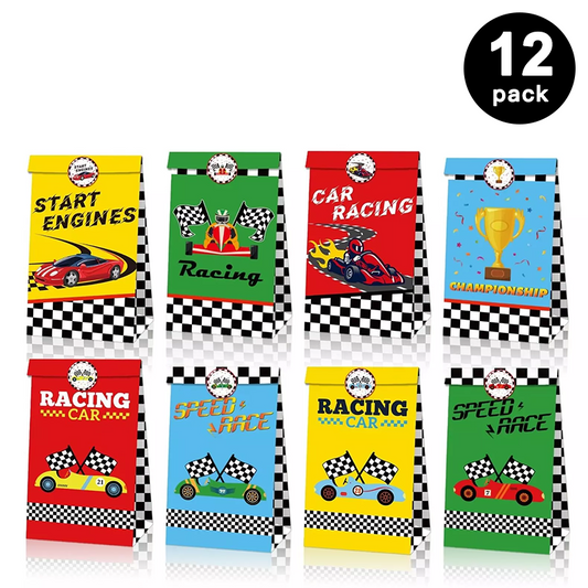 Racing Car Theme Paper Gift Bags with Mini Stickers (Pack of 12)