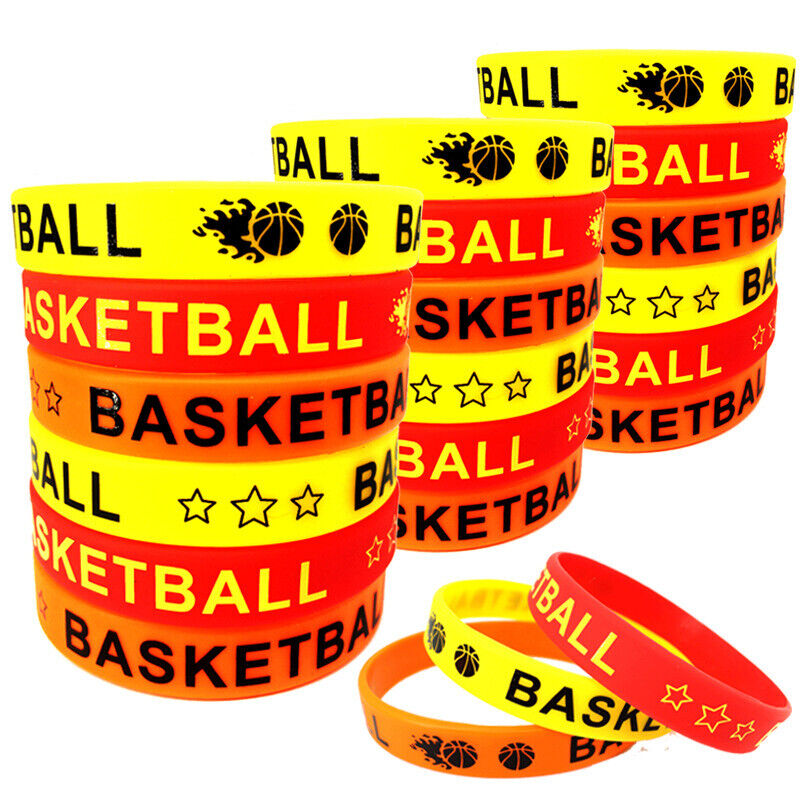 Basketball Theme Silicone Bracelets | Rubber Wristbands 12pk