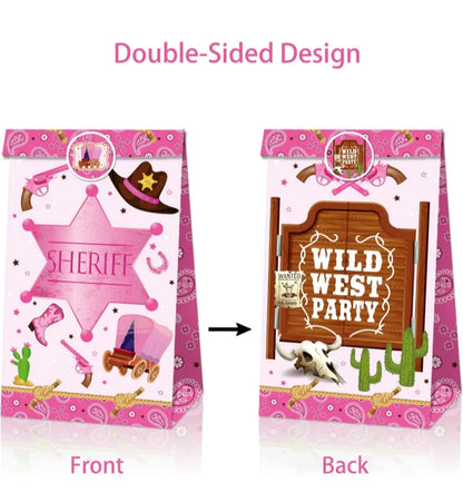 Wild West Cowgirl Paper Gift Bags with Mini Stickers 12 Pack