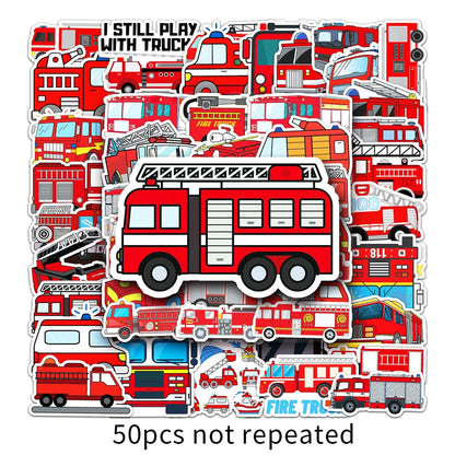 Fire Trucks Theme Vinyl Stickers 50 Pack