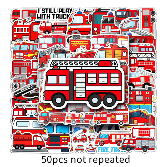 50pcs Fire Trucks Theme Vinyl Stickers