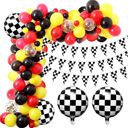 Racing Car Theme Balloon Garland Kit with Checkered Party Pennant