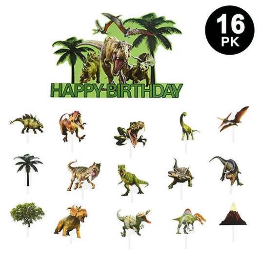 16pcs Jurassic Dinosaur Cake Cupcake Toppers
