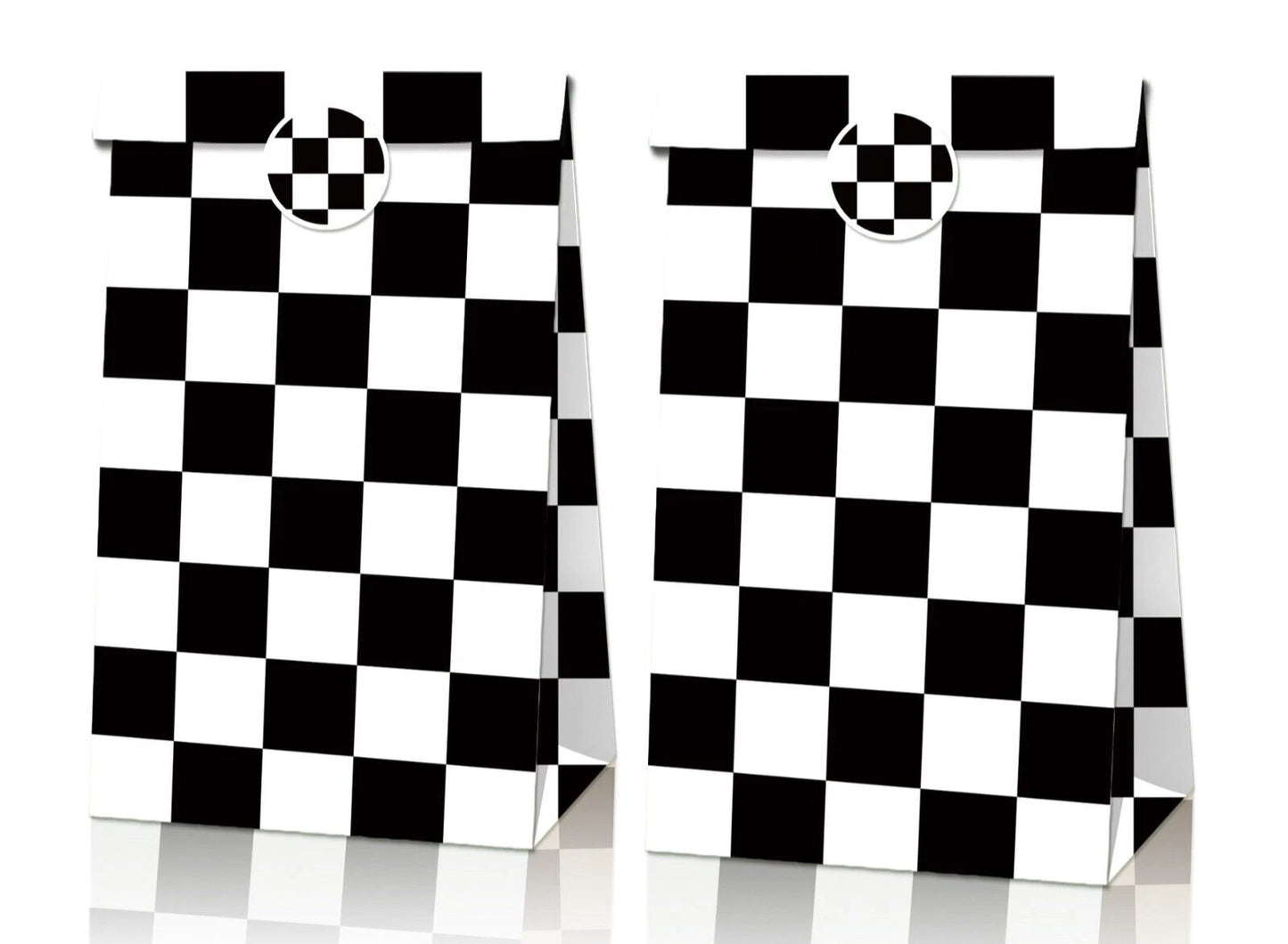Checkered Print Paper Gift Bags with Mini Stickers (Pack of 12)