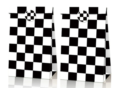 Checkered Print Paper Gift Bags with Mini Stickers (Pack of 12)