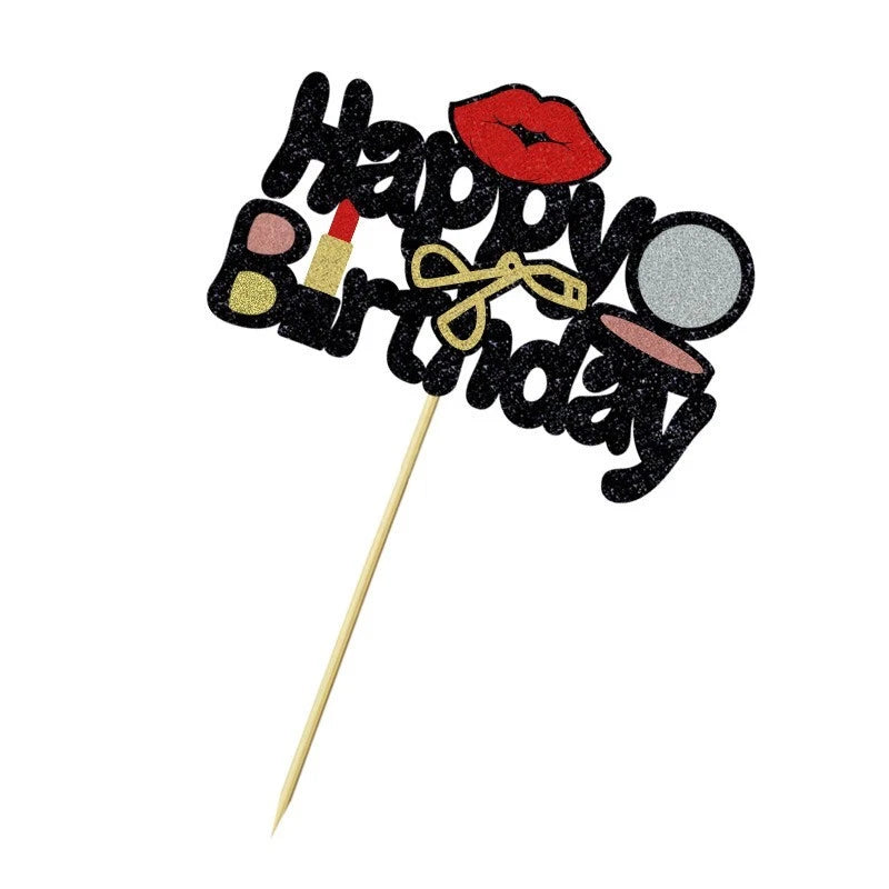 Girls Makeup cosmetics Birthday Cake Topper