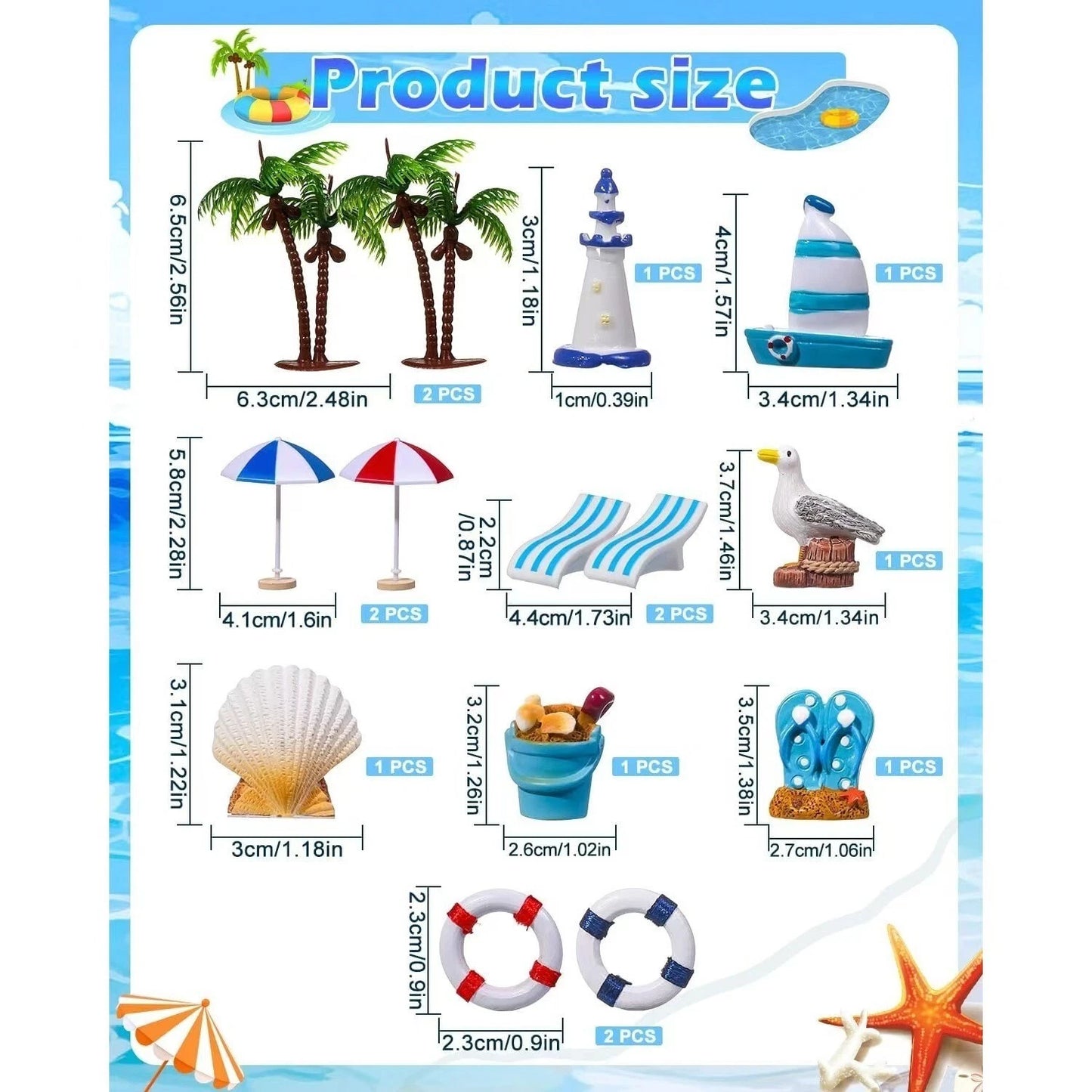 Summer Beach Swimming Theme Cake Decorating Set