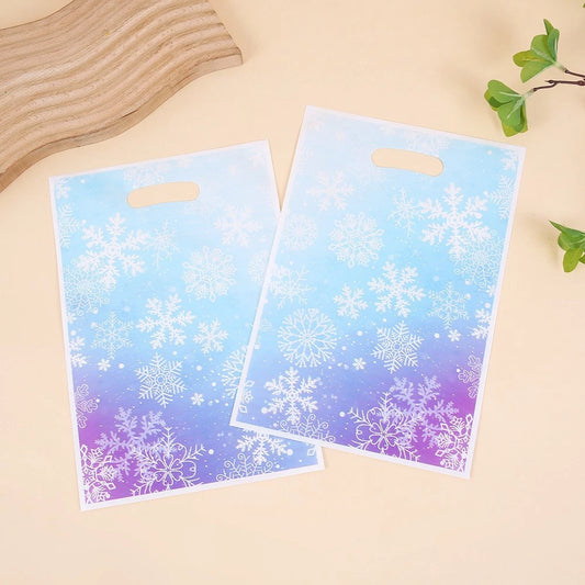 Snowflake Print Frozen Winter Theme Party Gift Loot Bags Plastic 10 Pack