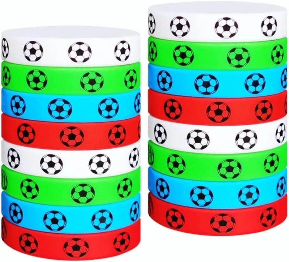 Soccer Theme Silicone Bracelets Rubber Wristbands 12 Pack