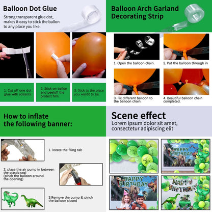 Dinosaur Theme Party Decorating Set | Balloon Garland Birthday Banner Cake Cupcake Toppers