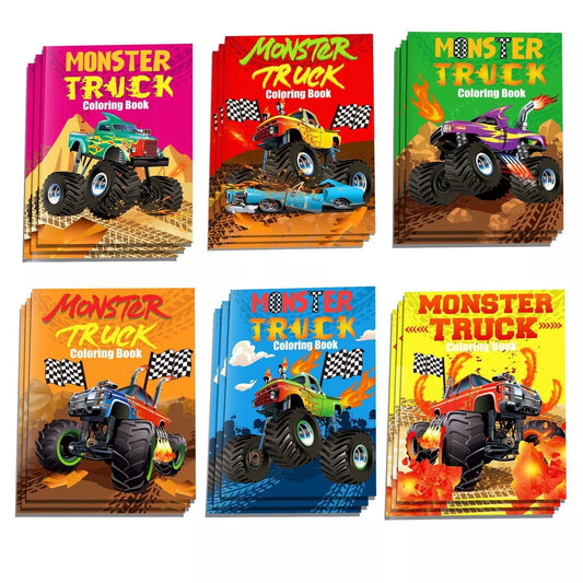 12pcs Monster Truck DIY Coloring Books | Kids Party Favor Art Drawing Trucks Activity
