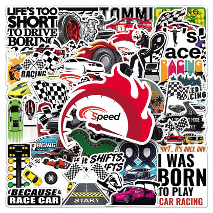 Racing Car Theme Vinyl Stickers 50 Pack
