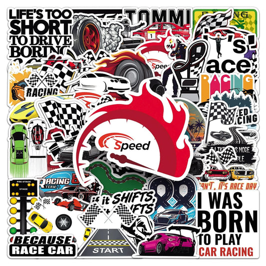 Racing Car Theme Vinyl Stickers 50 Pack