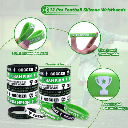 Soccer Champion Silicone Bracelets Rubber Wristbands 12 Pack
