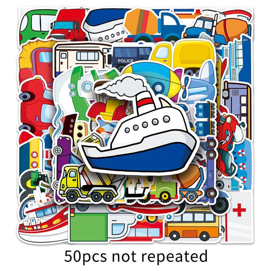 50pcs Transportation Vehicles Theme Vinyl Stickers