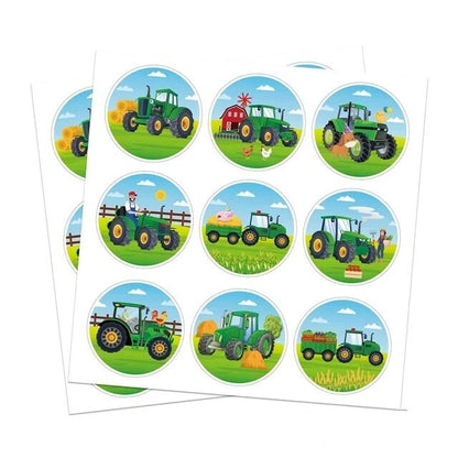 Tractor Theme Paper Gift Bags with Mini Stickers 12 Pack