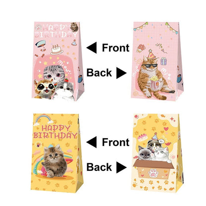 Cute Cats and Kittens Paper Gift Bags with Mini Stickers (Pack of 12)