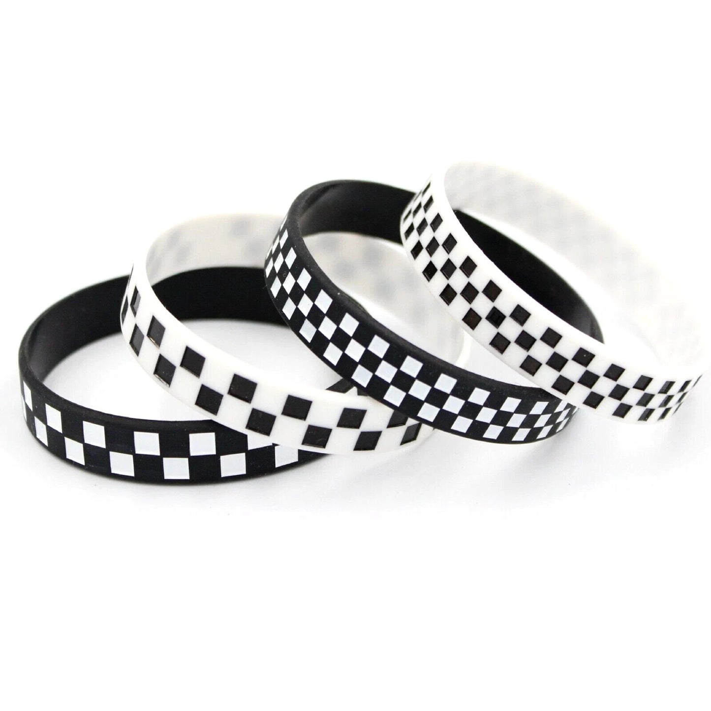 Checkered Print Silicone Bracelets Rubber Wristbands 12 Pack