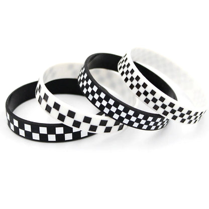 Checkered Print Silicone Bracelets Rubber Wristbands 12 Pack