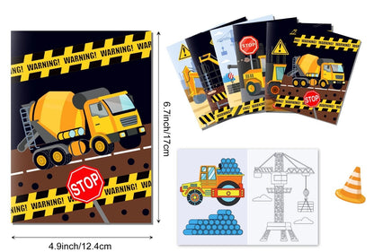 12pcs Construction DIY Coloring Books | Kids Party Favor Art Drawing Trucks Activity