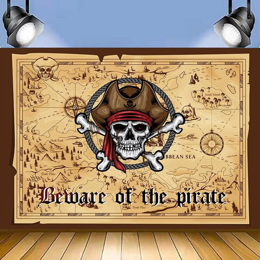 Beware of the Pirate Birthday Party Backdrop Banner 150cm x 100cm