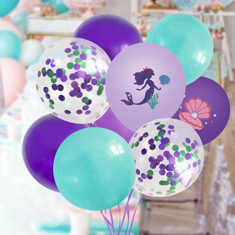 38pcs Mermaid Shell Starfish Printed Assorted Latex Confetti Balloons