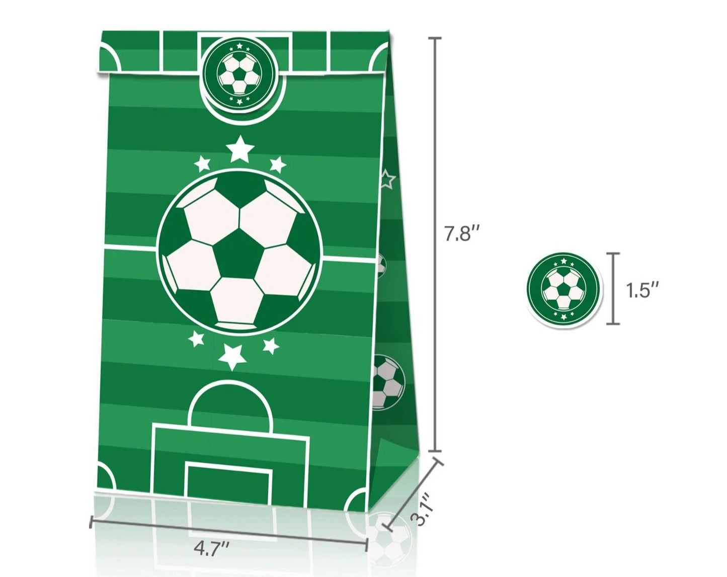 Soccer Print Paper Gift Bags with Mini Stickers (Pack of 12)