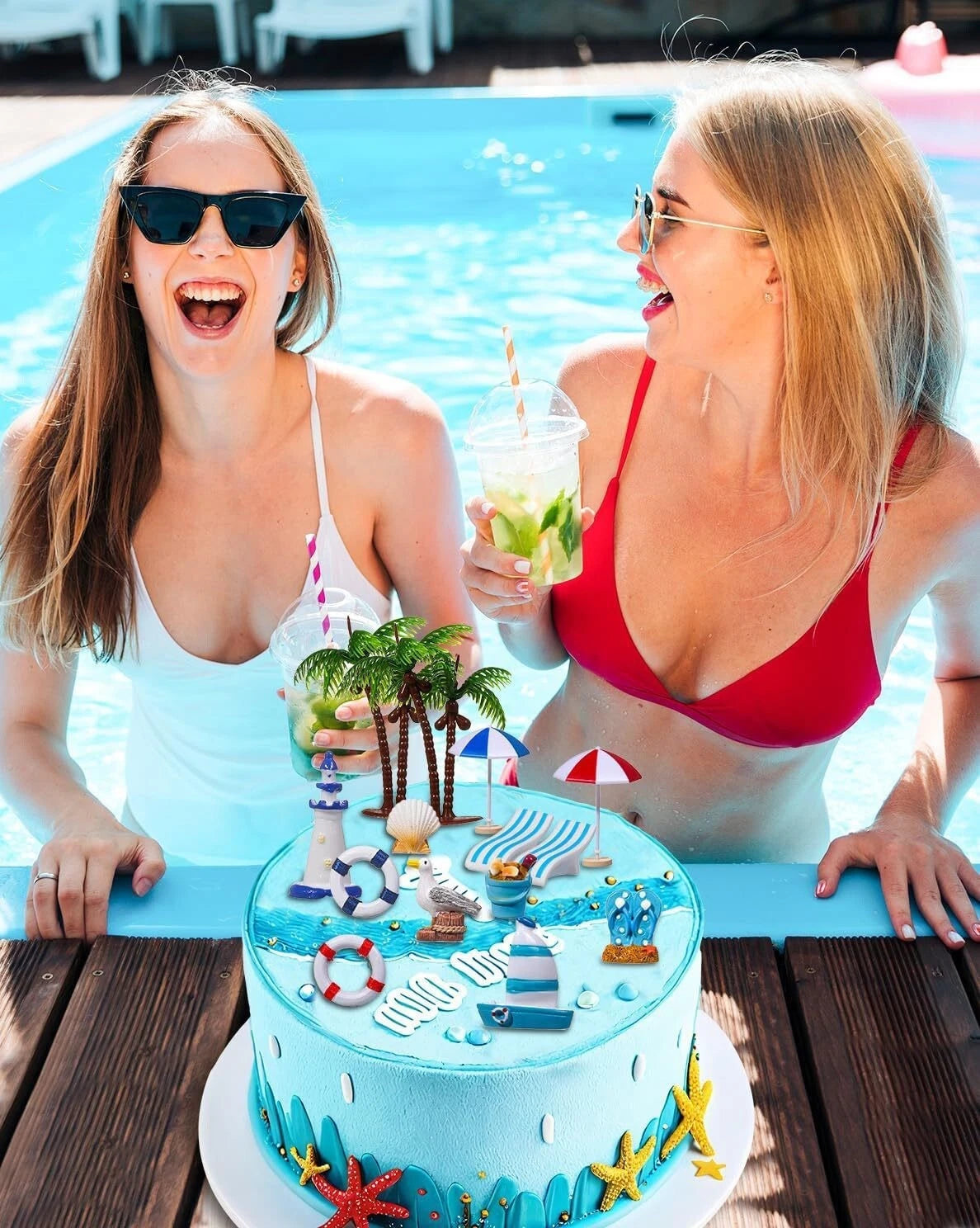 Summer Beach Swimming Theme Cake Decorating Set
