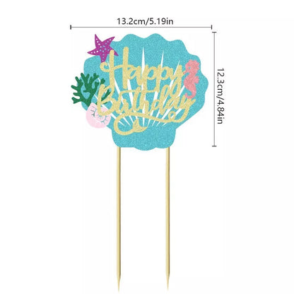 Mermaid Shell Sea World Glitter Birthday Cake Topper
