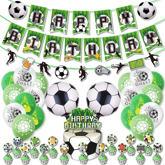 Soccer Birthday Decorating Set | Banner Pennant Balloons Cake Toppers