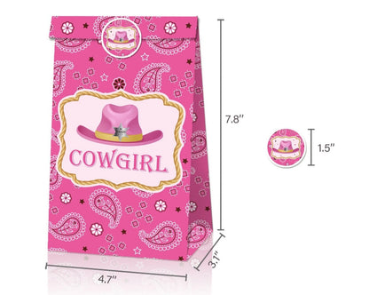 Wild West Cowgirl Paper Gift Bags with Mini Stickers 12 Pack