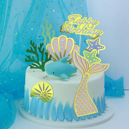 8pcs Mermaid Tail Under the Sea Birthday Cake Toppers