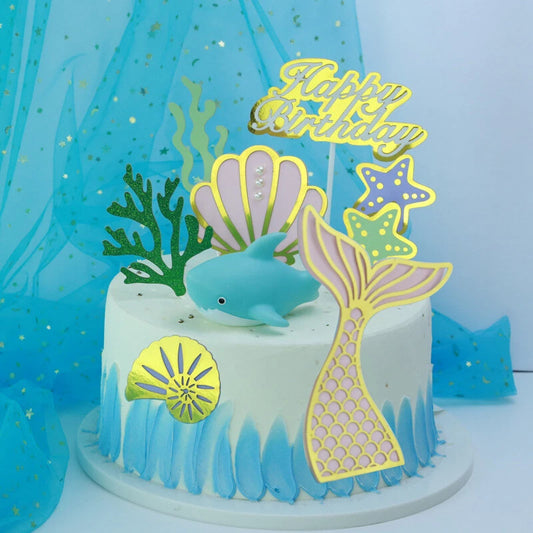 8pcs Mermaid Tail Under the Sea Birthday Cake Toppers