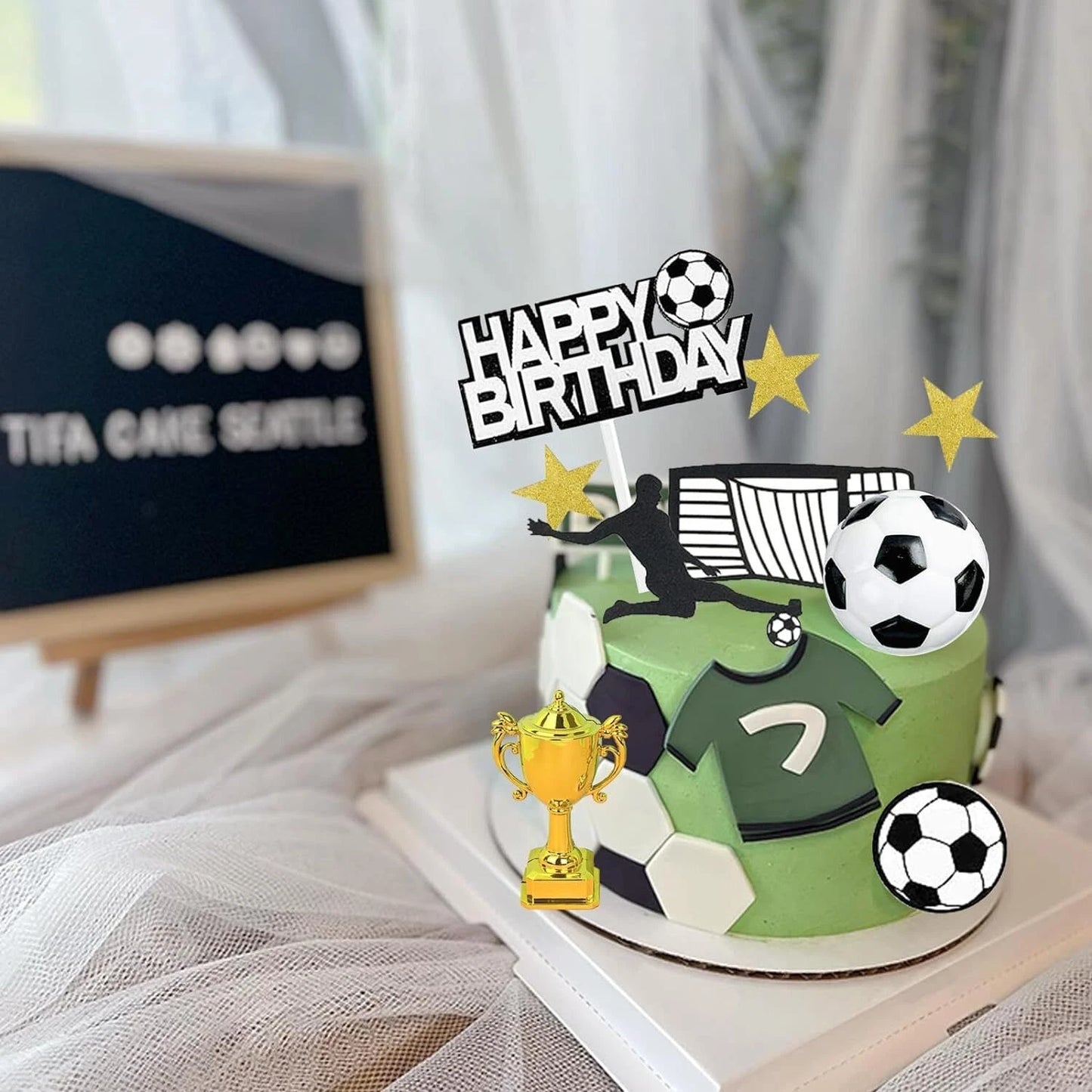 Soccer Champion Birthday Cake Topper Decorating Set
