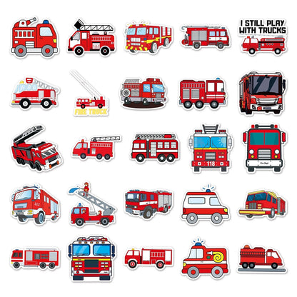 Fire Trucks Theme Vinyl Stickers 50 Pack