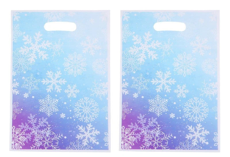 Snowflake Print Frozen Winter Theme Party Gift Loot Bags Plastic 10 Pack