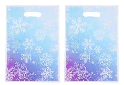 Snowflake Print Frozen Winter Theme Party Gift Loot Bags Plastic 10 Pack