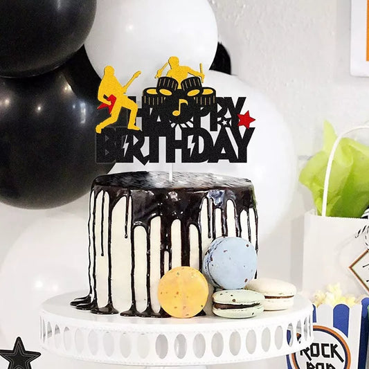 Music Concert Band Drum Guitar Theme Birthday Cake Topper