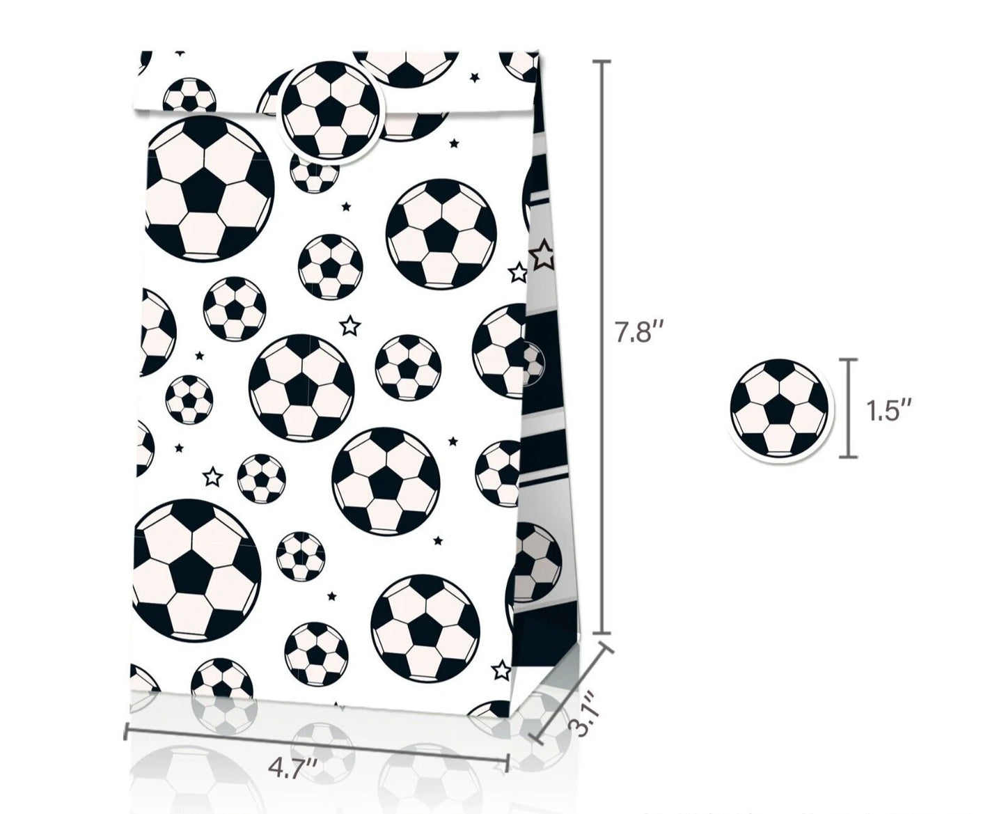 Soccer Print Paper Gift Bags with Mini Stickers (Pack of 12)