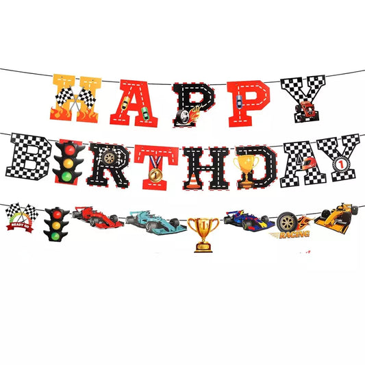 Racing Car Theme Birthday Party Banner Cutouts