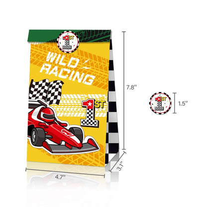 Racing Car Theme Paper Gift Bags with Mini Stickers 12 Pack