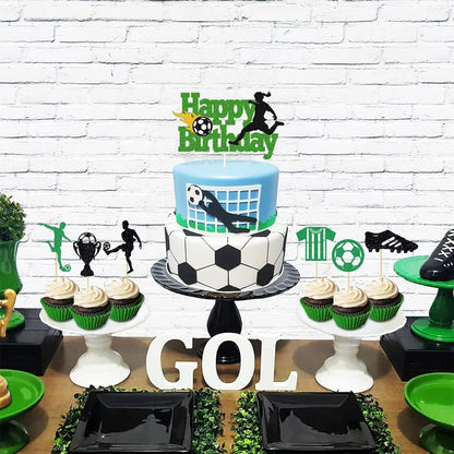 Soccer Theme Birthday Glitter Cake Cupcake Toppers 25 Pack