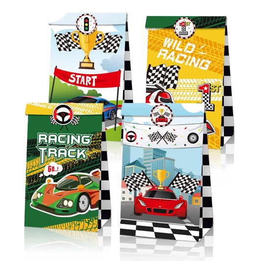Racing Car Theme Paper Gift Bags with Mini Stickers (Pack of 12)