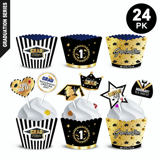 Graduation Cupcake Toppers & Wrappers 12PK