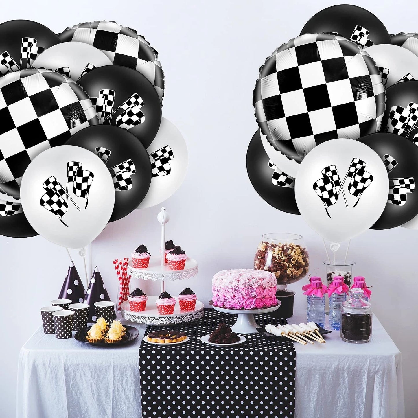 Checkered Print Assorted Foil Latex Balloons 12 Pack