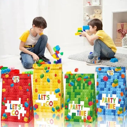 Building Blocks Theme Paper Gift Bags with Mini Stickers (Pack of 12)