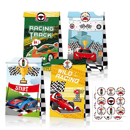 Racing Car Theme Paper Gift Bags with Mini Stickers 12 Pack